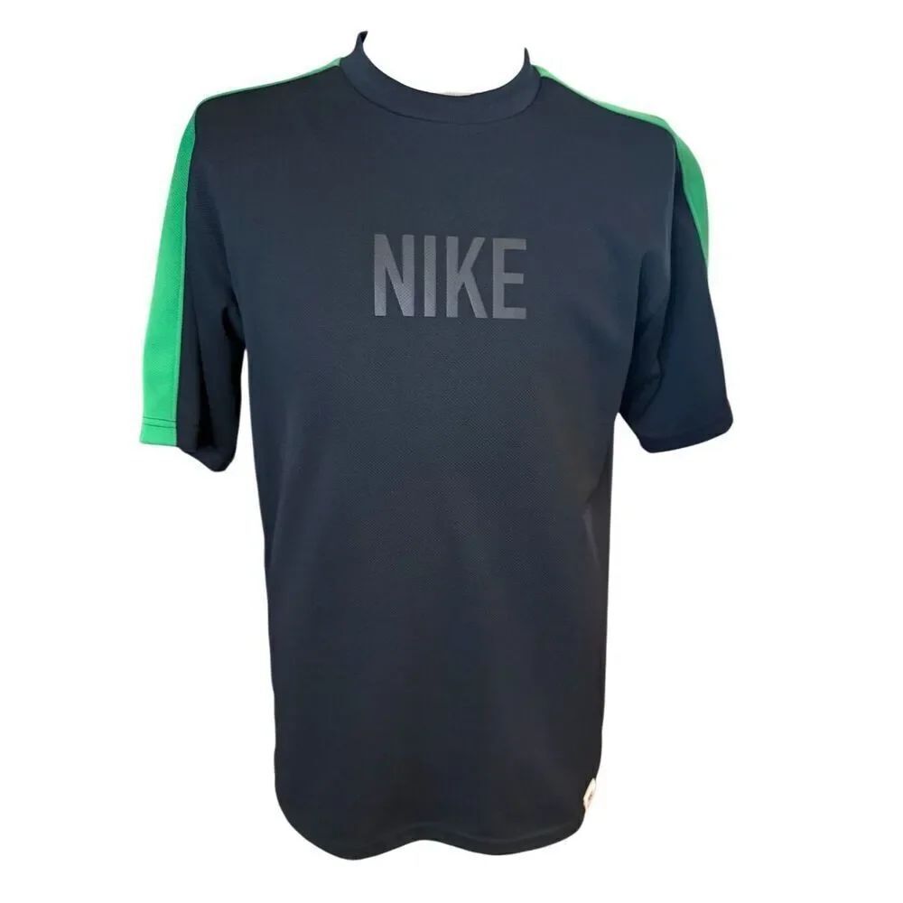 New Nike Center Logo Shirt Black/Green Short Sleeve Sz. M Activewear